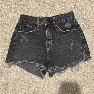 Good American Distressed Black Denim Shorts